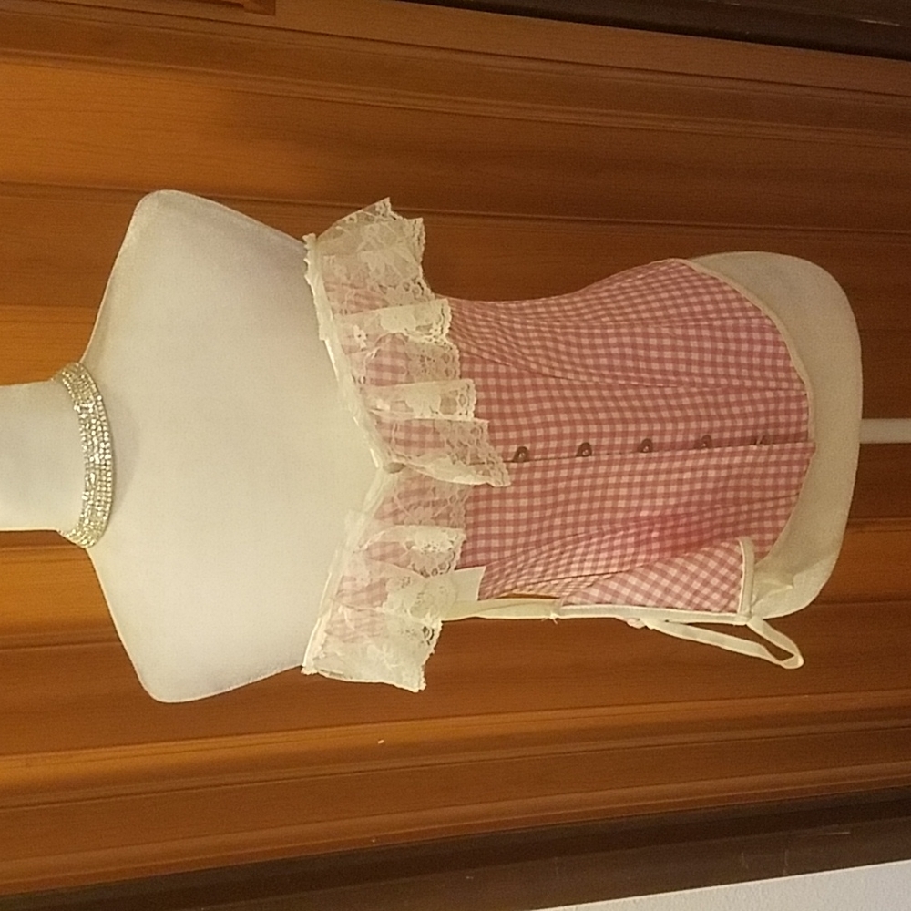 DAISY CORSET PINK AND WHITE LACE BUSTIER @ THONG